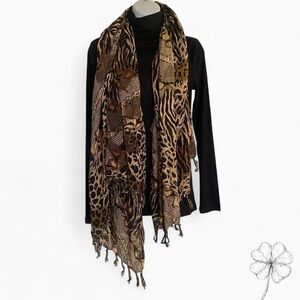 Exotic Animal Print Scarf in Brown and Tan